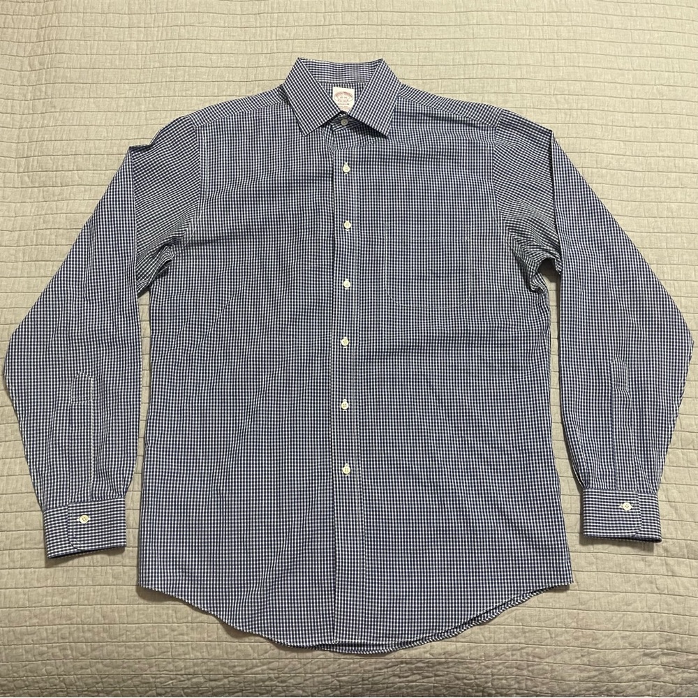 Brooks Brothers Men's Madison Non-Iron Long Sleeve Cotton Blue Check 15-35